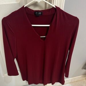 Jones New York Burgundy V-Neck Long Sleeve 3/4  dressy Top with silver accent